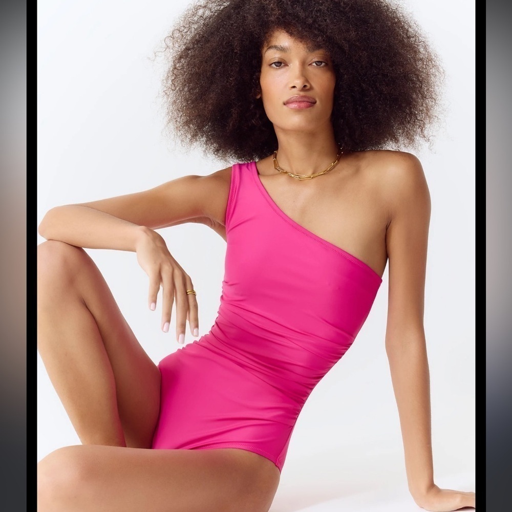 J. crew fuchsia pink one shoulder one piece bikini
